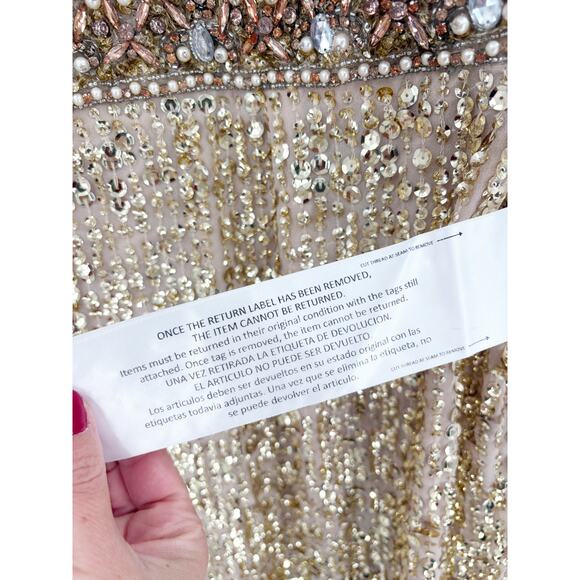 MAC DUGGAL Dress Size 12 Evening Gown Sequin Gold Midi NEW Beaded Neckline - Picture 6 of 9